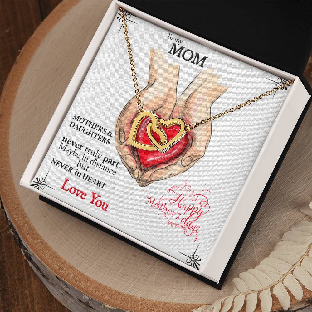 Mothers And Daughters Never Truly Part. Beautiful Necklace For Your Mom. Interlocking Hearts Necklace