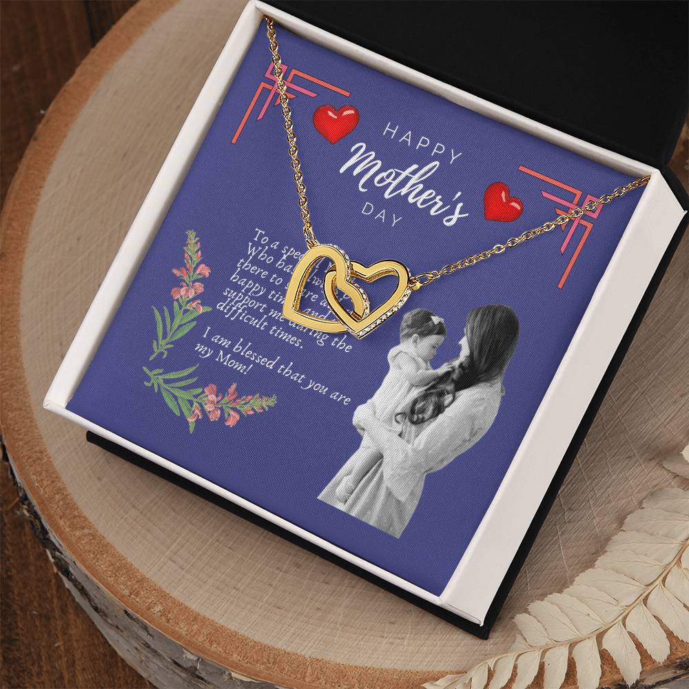 Mother'S Day Interlocking Hearts Pendant Necklace With Royal Blue Message Card Interlocking Hearts Necklace