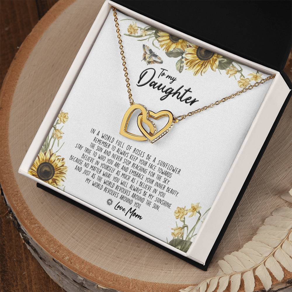 To My Daughter - Be A Sunflower Necklace With Message Card Interlocking Hearts Necklace