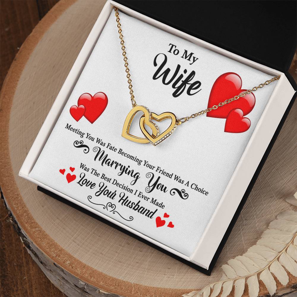 Meeting You Was Fate - Becoming Your Friend Was A Choice - Interlocking Hearts Necklace With Message Card