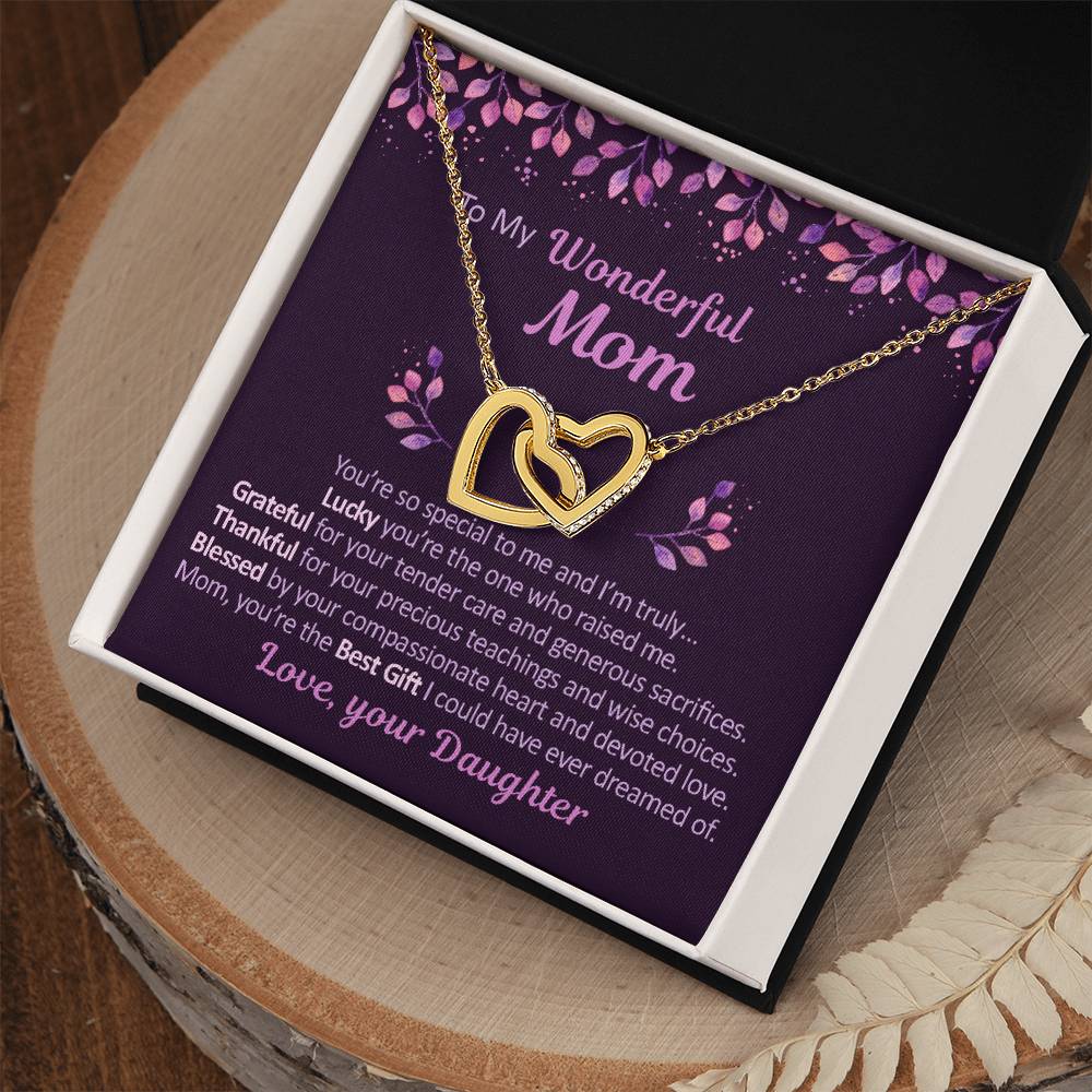 To My Mom - Grateful Thankful And Blessed - Necklace Interlocking Hearts Necklace