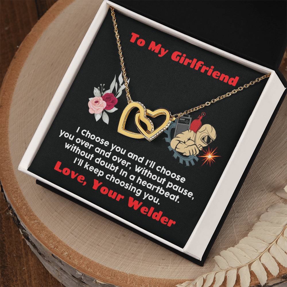 Welder'S Girlfriend Interlocking Hearts Necklace