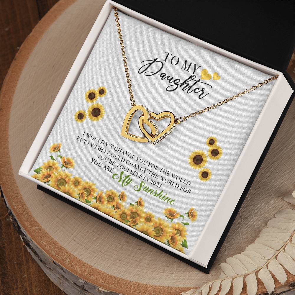 To My Daughter Jewelry From Mother You Are My Sunshine Interlocking Hearts Necklace