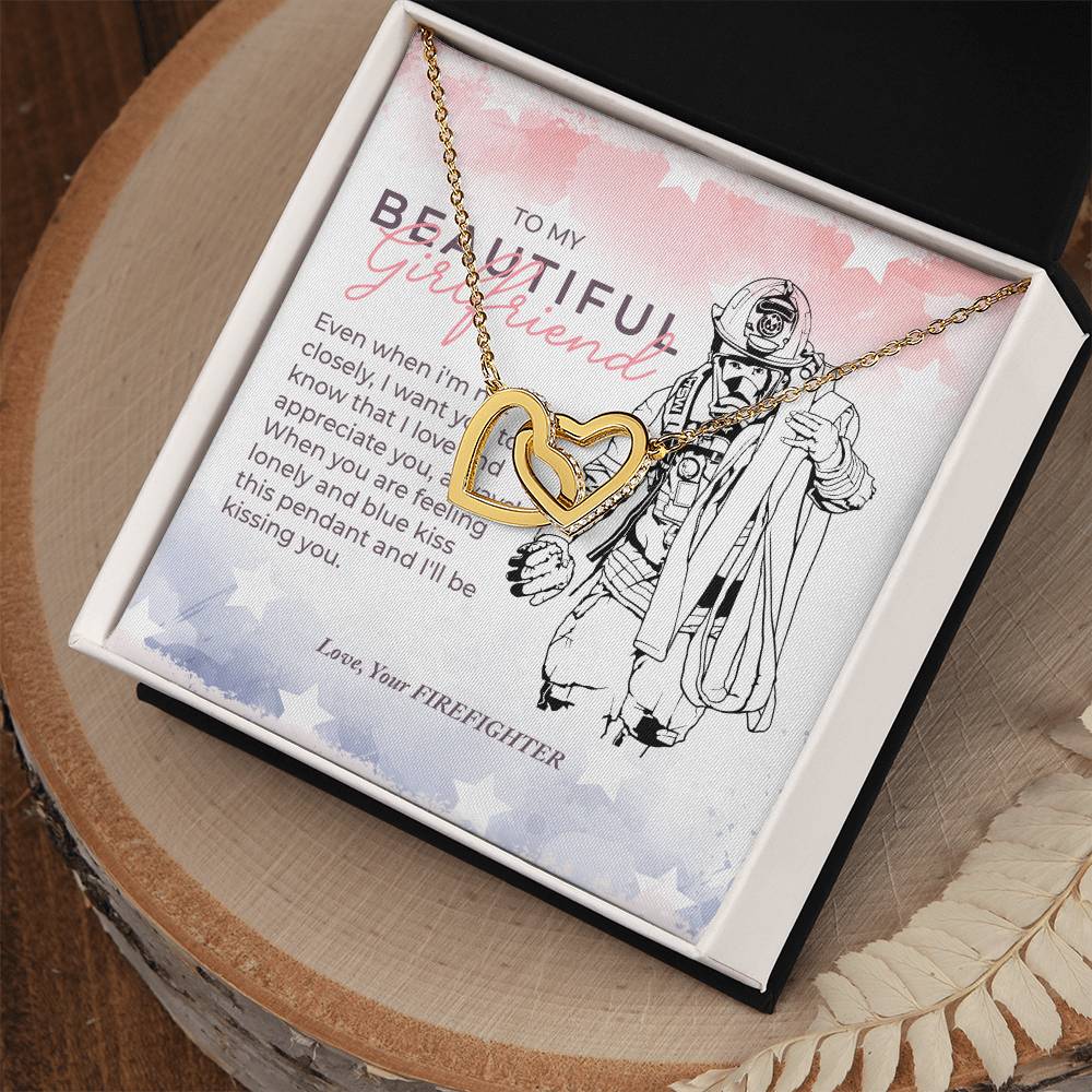 To My Beautiful Girlfriend From Firefighter Interlocking Hearts Necklace