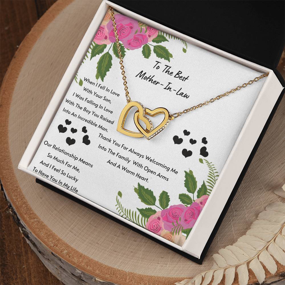 Mother In Law- I Feel So Lucky To Have You. Interlocking Hearts Necklace
