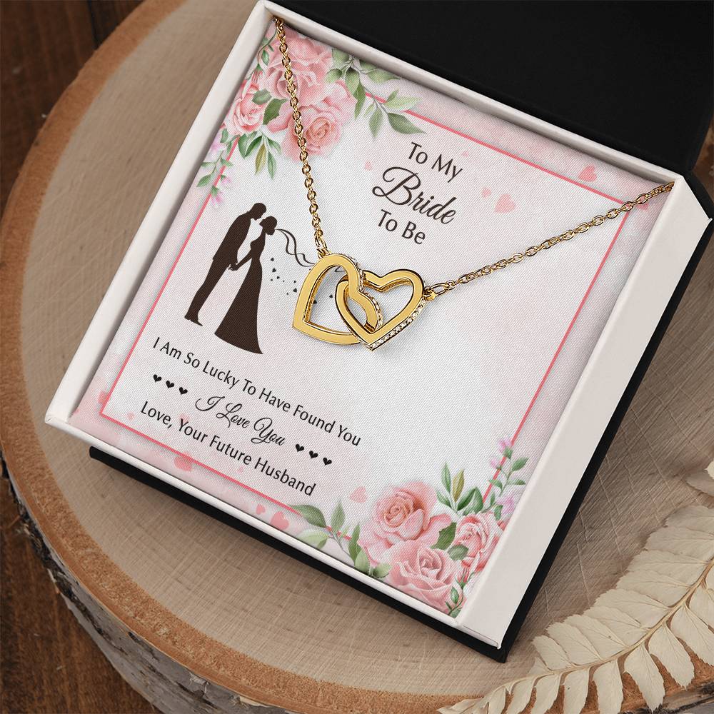 To My Bride To Be . Interlocking Hearts Pink Silhouette Design Interlocking Hearts Necklace