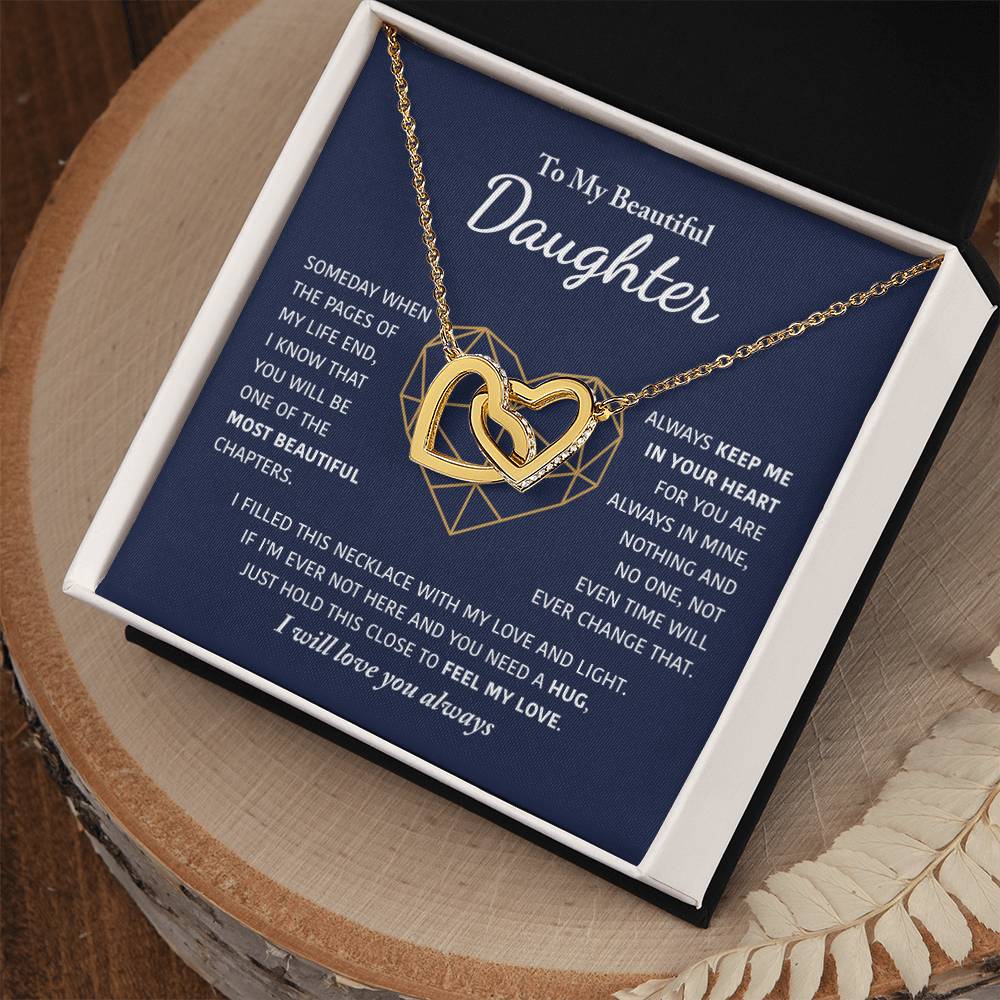 To My Beautiful Daughter - Keep Me In Your Heart - Interlocking Hearts Necklace