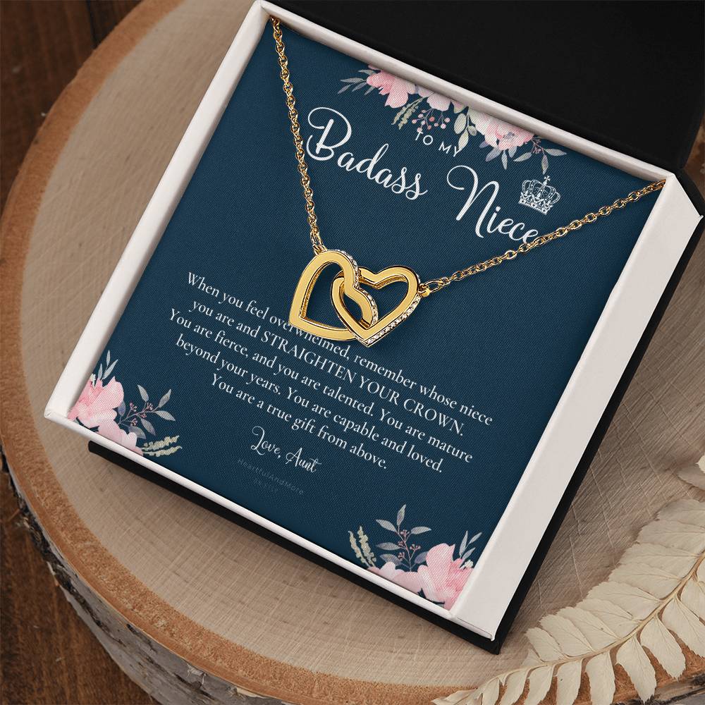 To My Badass Niece Straighten Your Crown Necklace Aunt Niece Necklace Niece Birthday Gift Niece Graduation Gift Interlocking Hearts Necklace