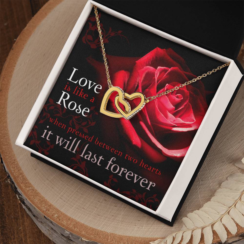 Love Is Like A Rose Designed To Be Beautiful Whether For Valentine Birthday Or Just Because. With Gift Box As Standard Or Upgrade To Our Mahogany Box. Interlocking Hearts Necklace