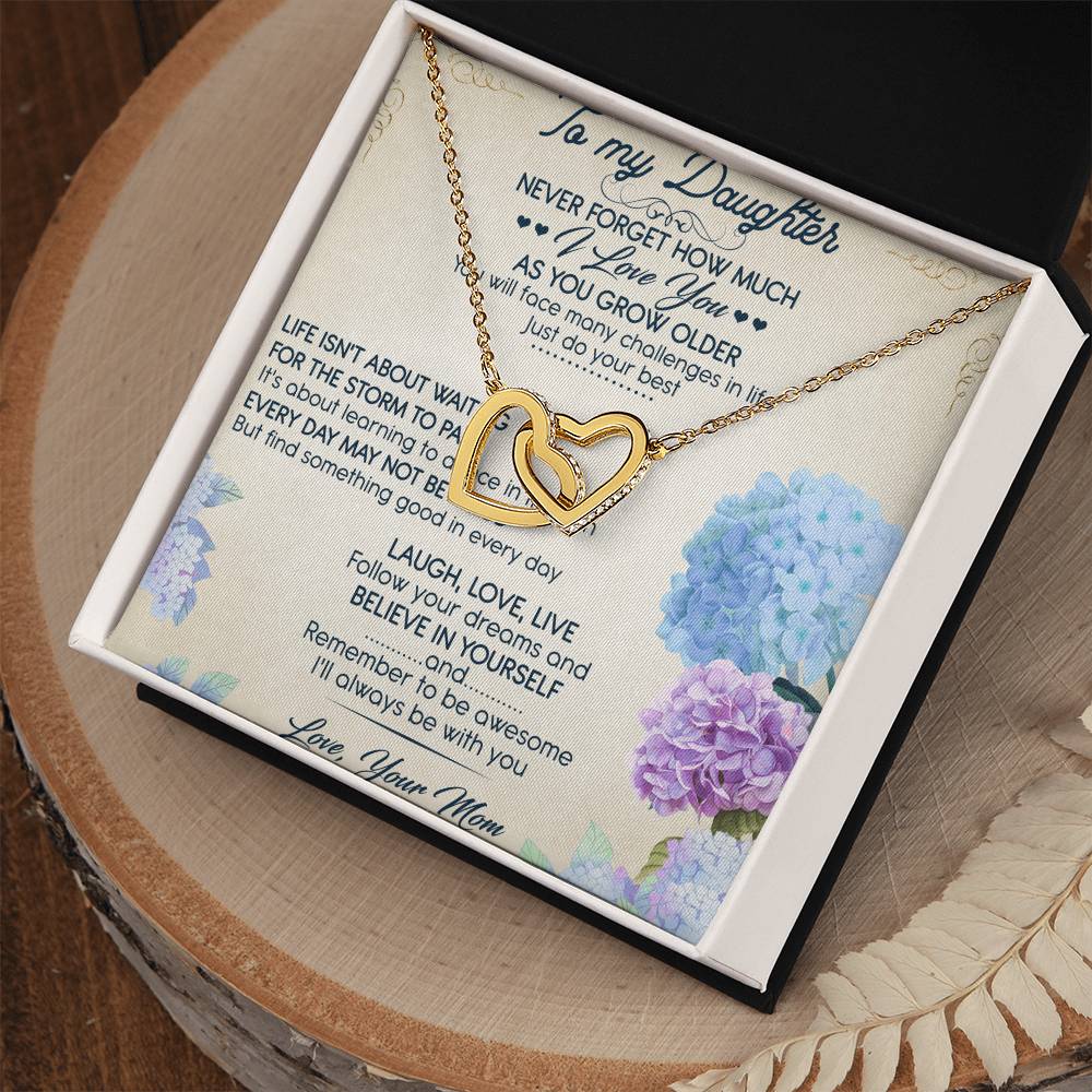 To My Daughter Interlocking Hearts Necklace Message Card