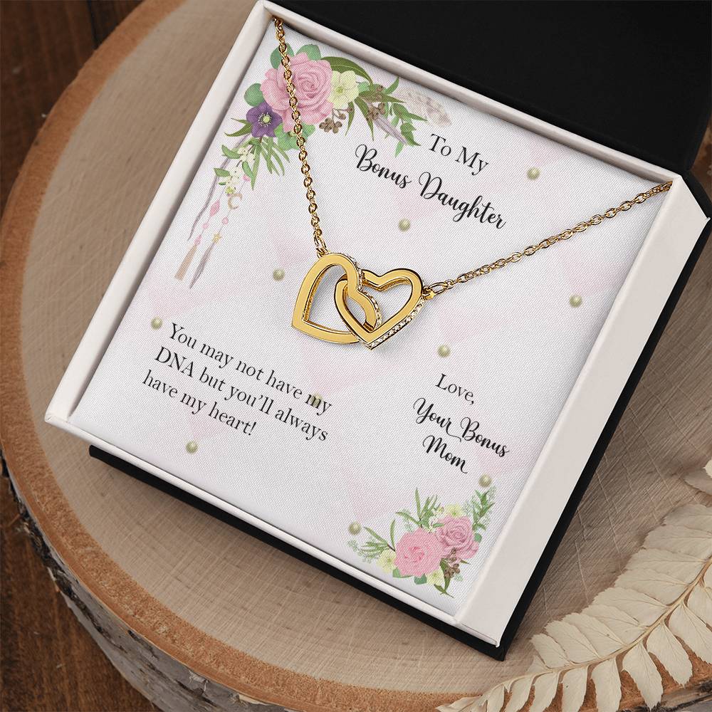 Bonus Daughter From Bonus Mom No Dna But You Have My Heart Interlocking Hearts Necklace