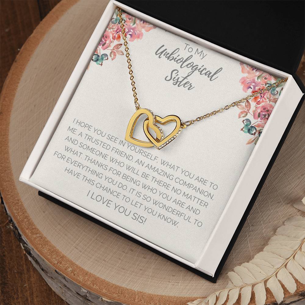 Unbiological Sister Necklace - White Interlocking Hearts Necklace