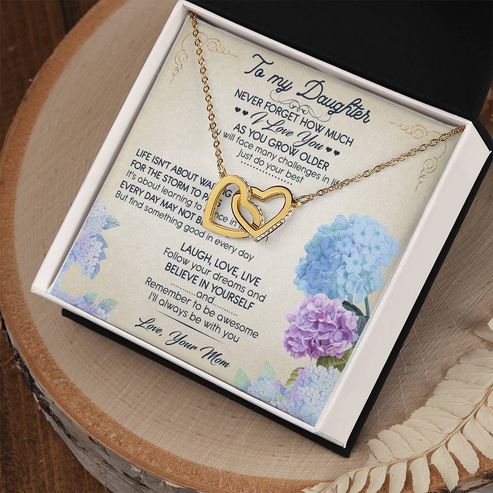 To My Daughter I Love You Interlocking Hearts Necklace Birthday Message Card