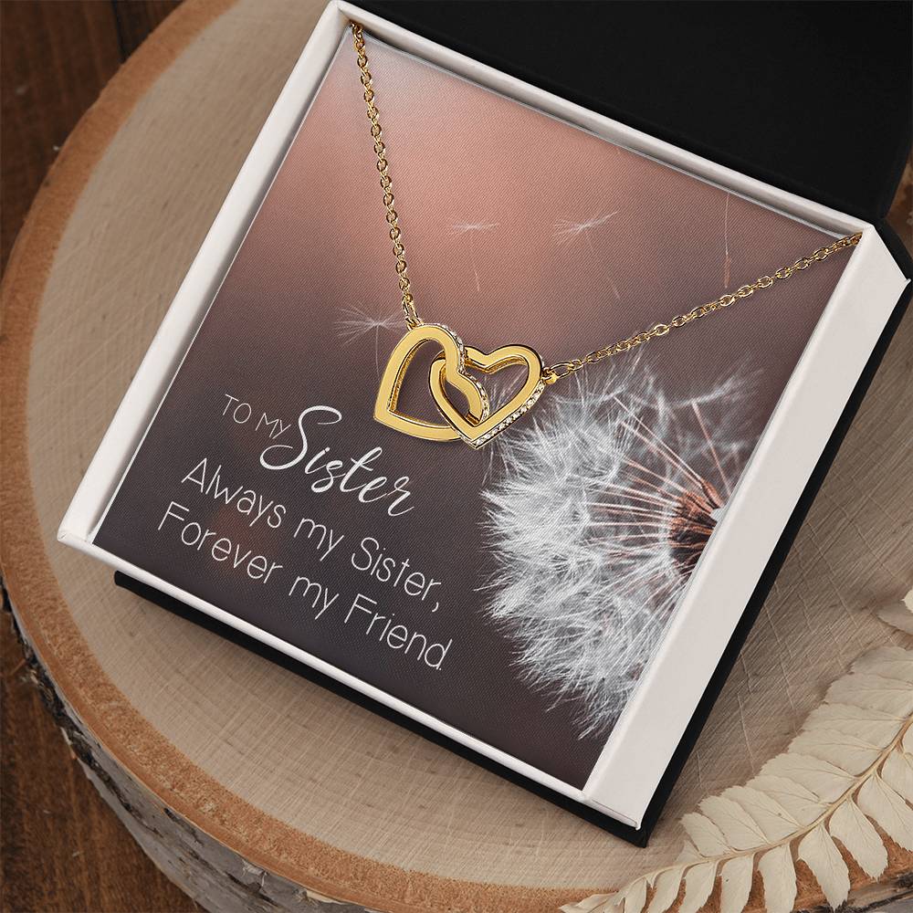 To My Sister Interlocking Hearts Necklace Birthday Message Card