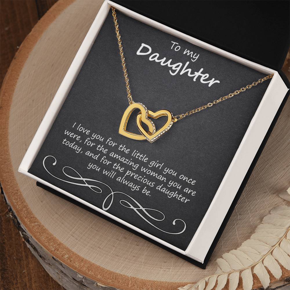 To My Daughter I Love You For The Little Girl You Once Were Interlocking Hearts Necklace