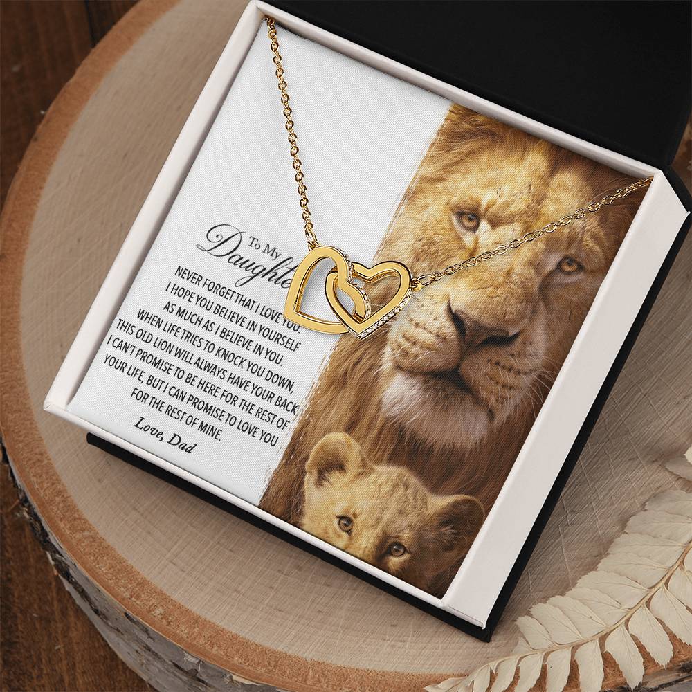 To My Daughter - This Old Lion Will Always Have Your Back Interlocking Hearts Necklace