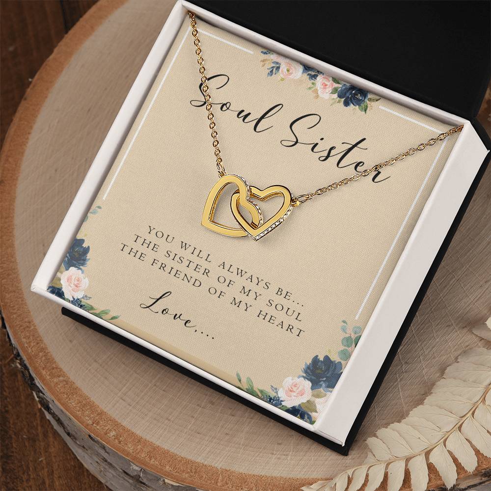 Soul Sister Necklace With Card Best Friend Gift Personalized Gift For Best Friend Birthday Interlocking Hearts Necklace