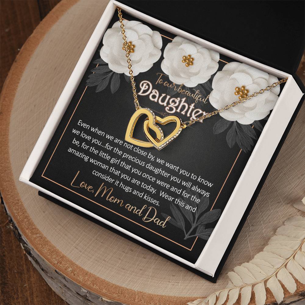 Daughter Away Necklace Gift From Mom And Dad Interlocking Hearts Necklace