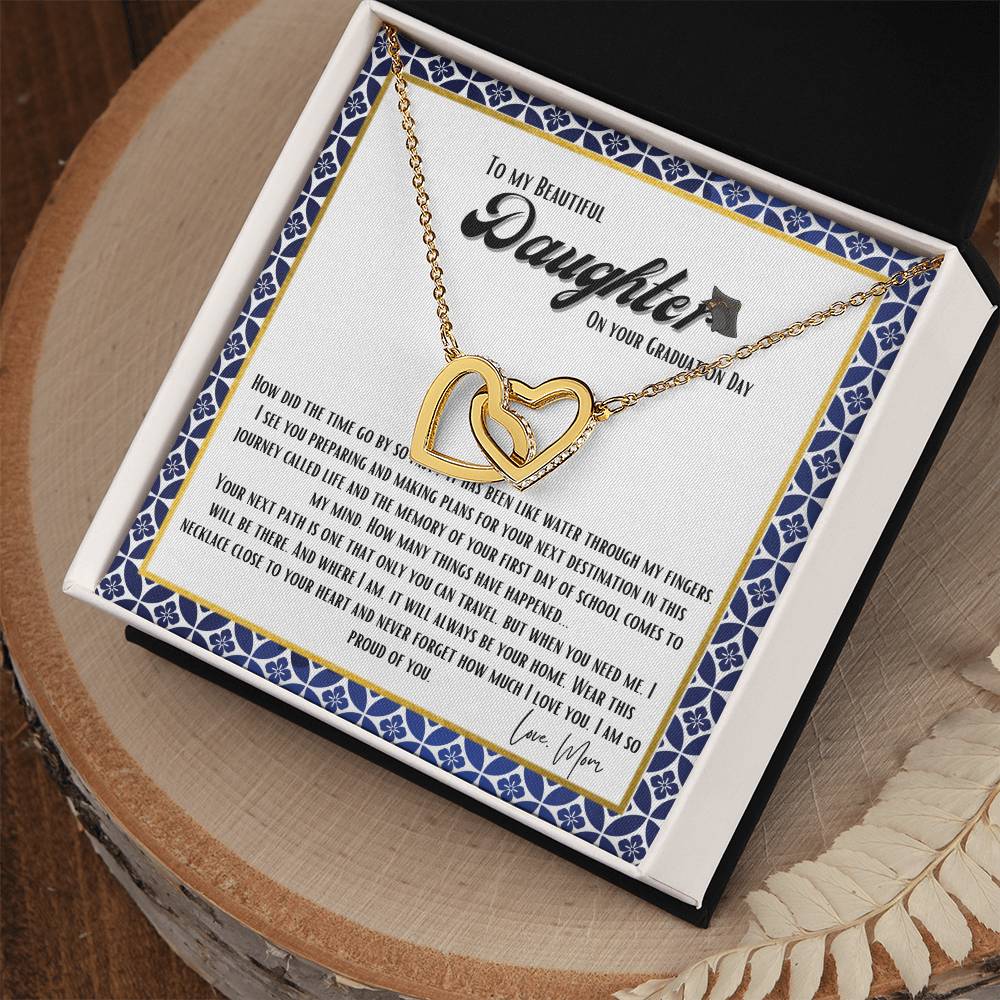 To My Daughter - Graduation Day Gift Interlocking Hearts Necklace