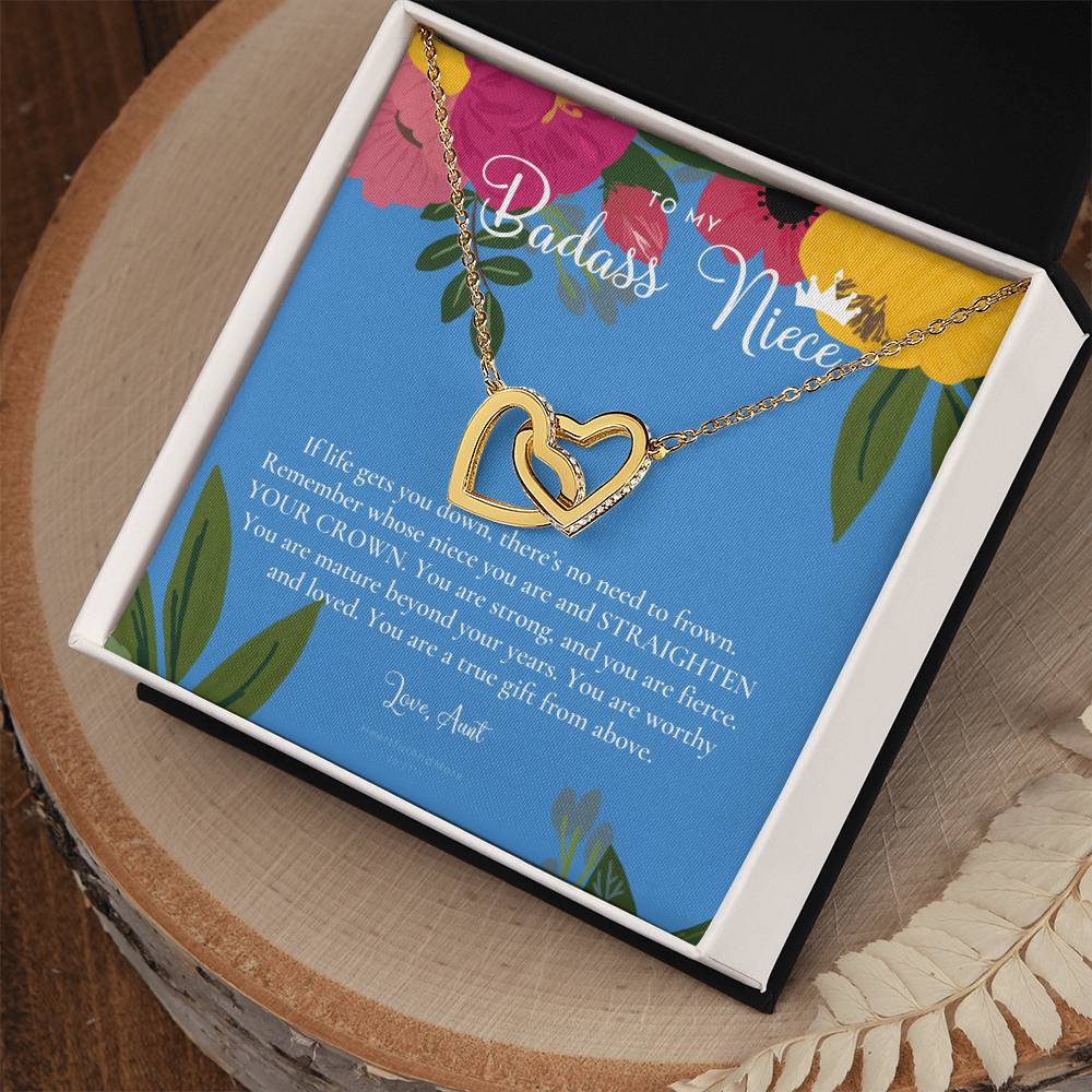 To My Badass Niece Straighten Your Crown Necklace Aunt Niece Necklace Niece Birthday Gift Niece Graduation Gift Interlocking Hearts Necklace