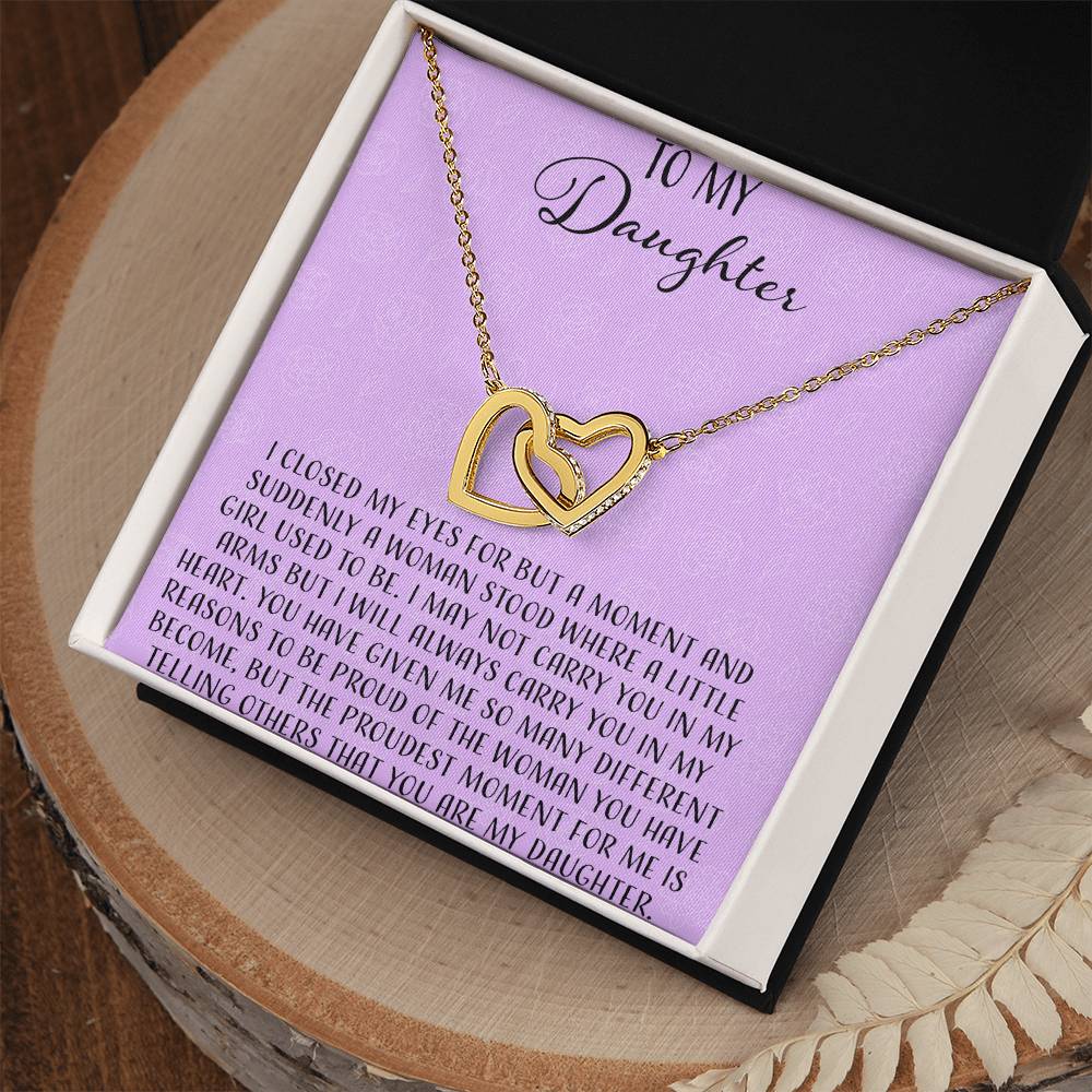 To My Daughter I Close My Eyes For A Moment - Purple Interlocking Hearts Necklace