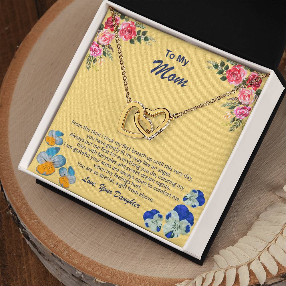 Heart Necklace With My Mom Is My Angel Card Interlocking Hearts Necklace