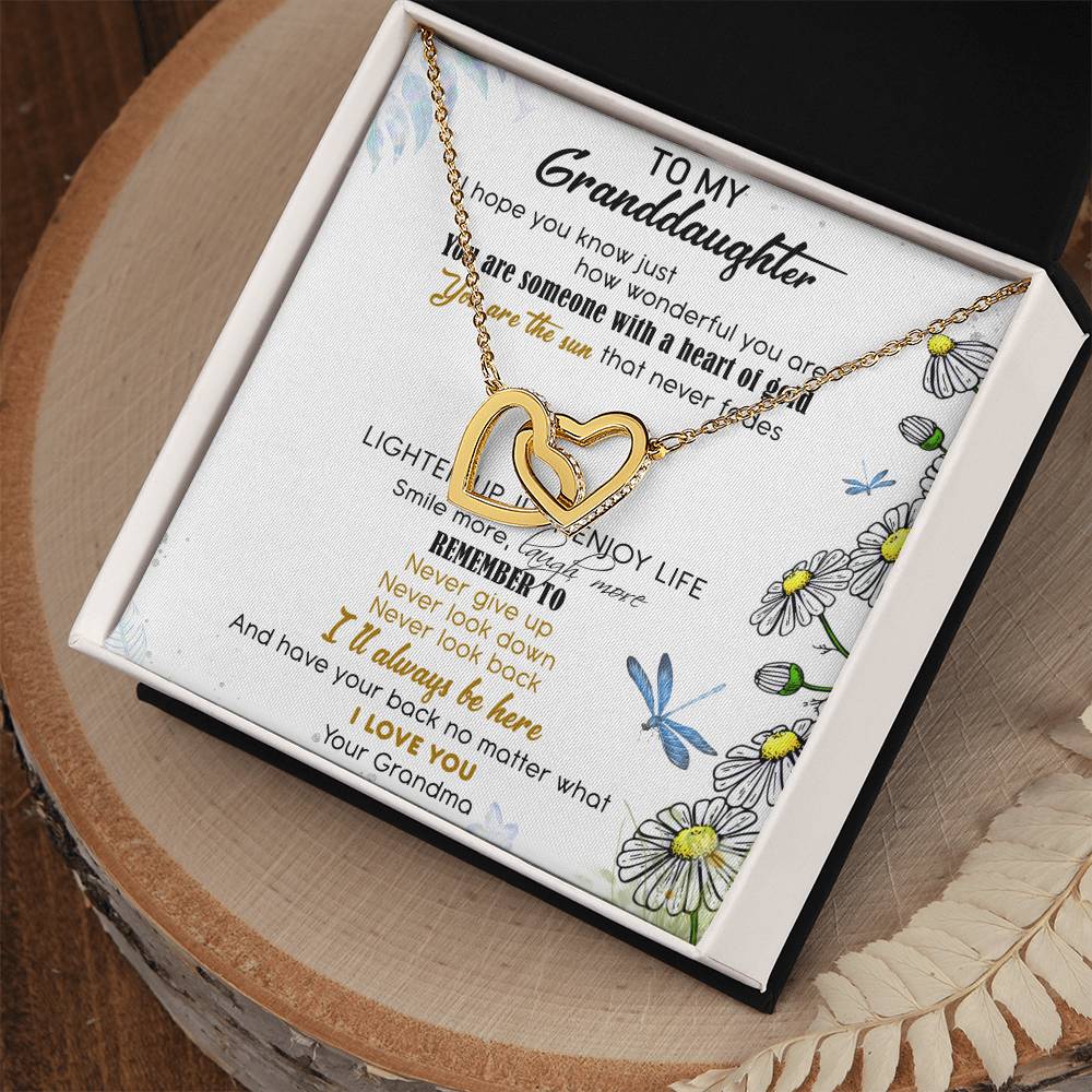 To My Granddaughter Interlocking Hearts Necklace Message Card