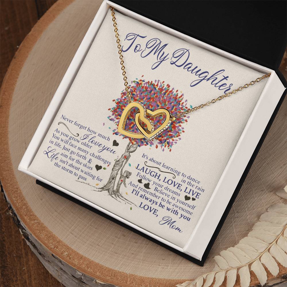 My Daughter - Follow Your Dreams - Love Mom Interlocking Hearts Necklace