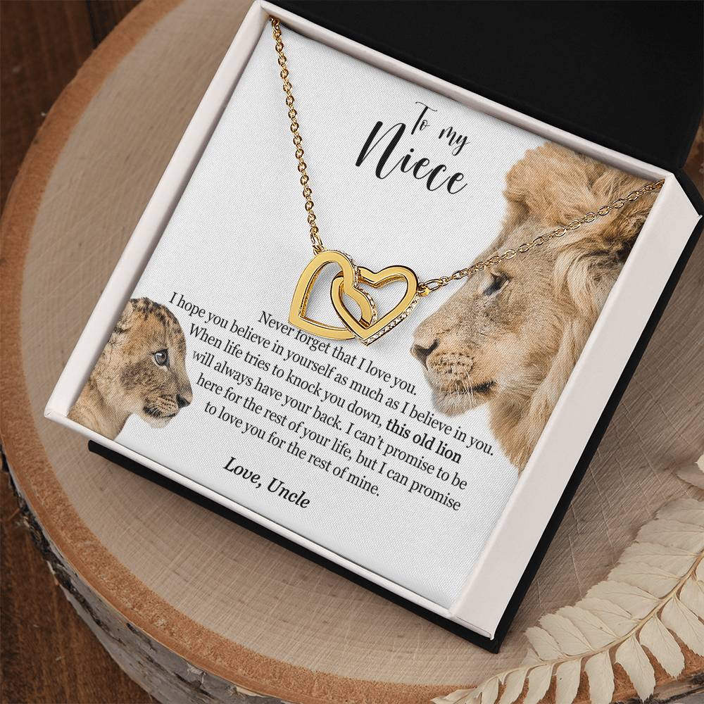 To My Niece - This Old Lion Will Always Have Your Back Interlocking Hearts Necklace