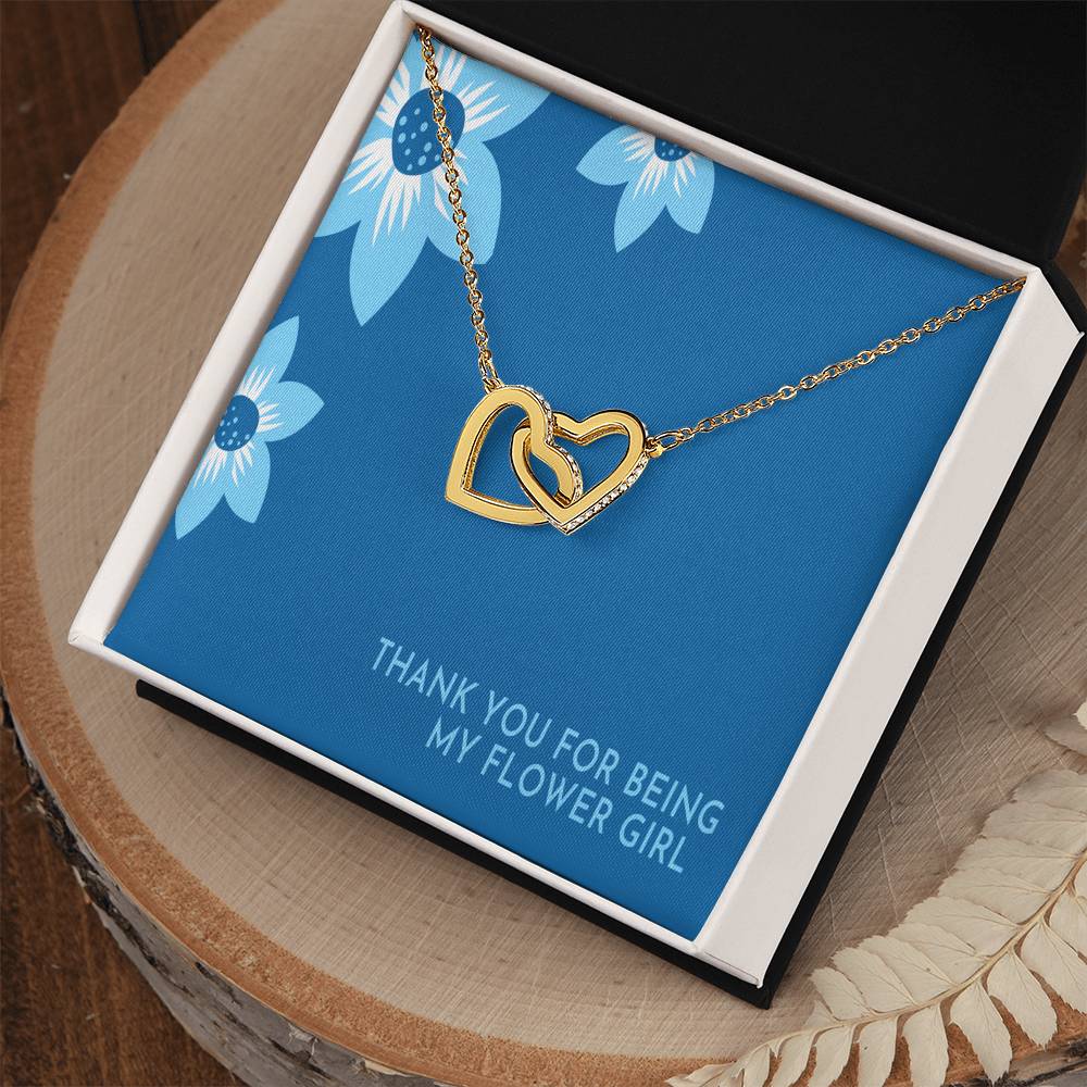 Flower Girl Necklace Personalized Flower Girl Gift Bridal Party Gift Thank You For Being My Flower Girl Card Wedding Gift Box Interlocking Hearts Necklace