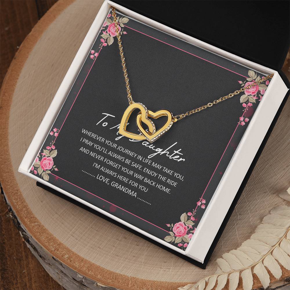 To My Daughter I'M Always Here For You Interlocking Hearts Necklace Birthday Message Card From Grandma
