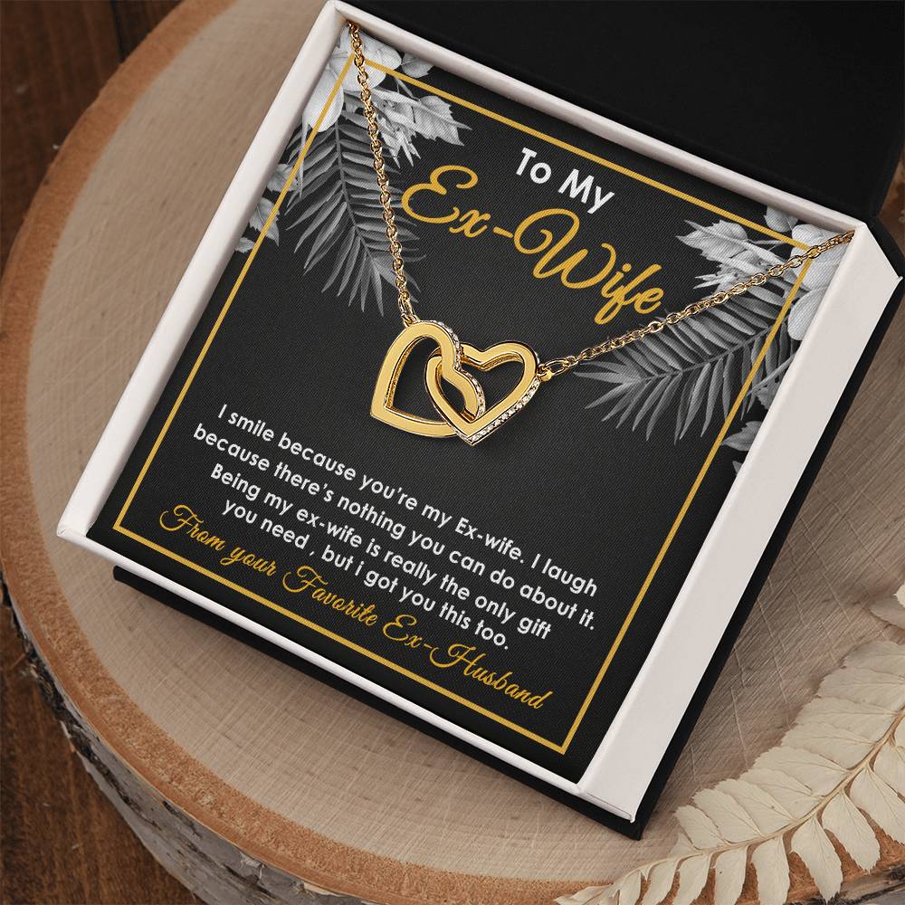 To My Ex-Wife Interlocking Heart Necklace - Funny Gift For Ex-Wife - Ex-Wife Birthday Christmas Jewelry Interlocking Hearts Necklace