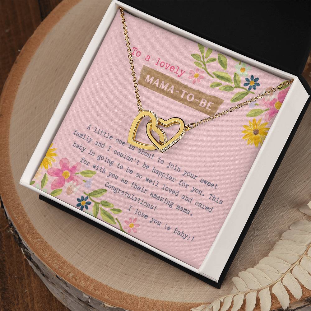 Mama To Be Interlocking Hearts Necklace Pink Floral Baby Shower