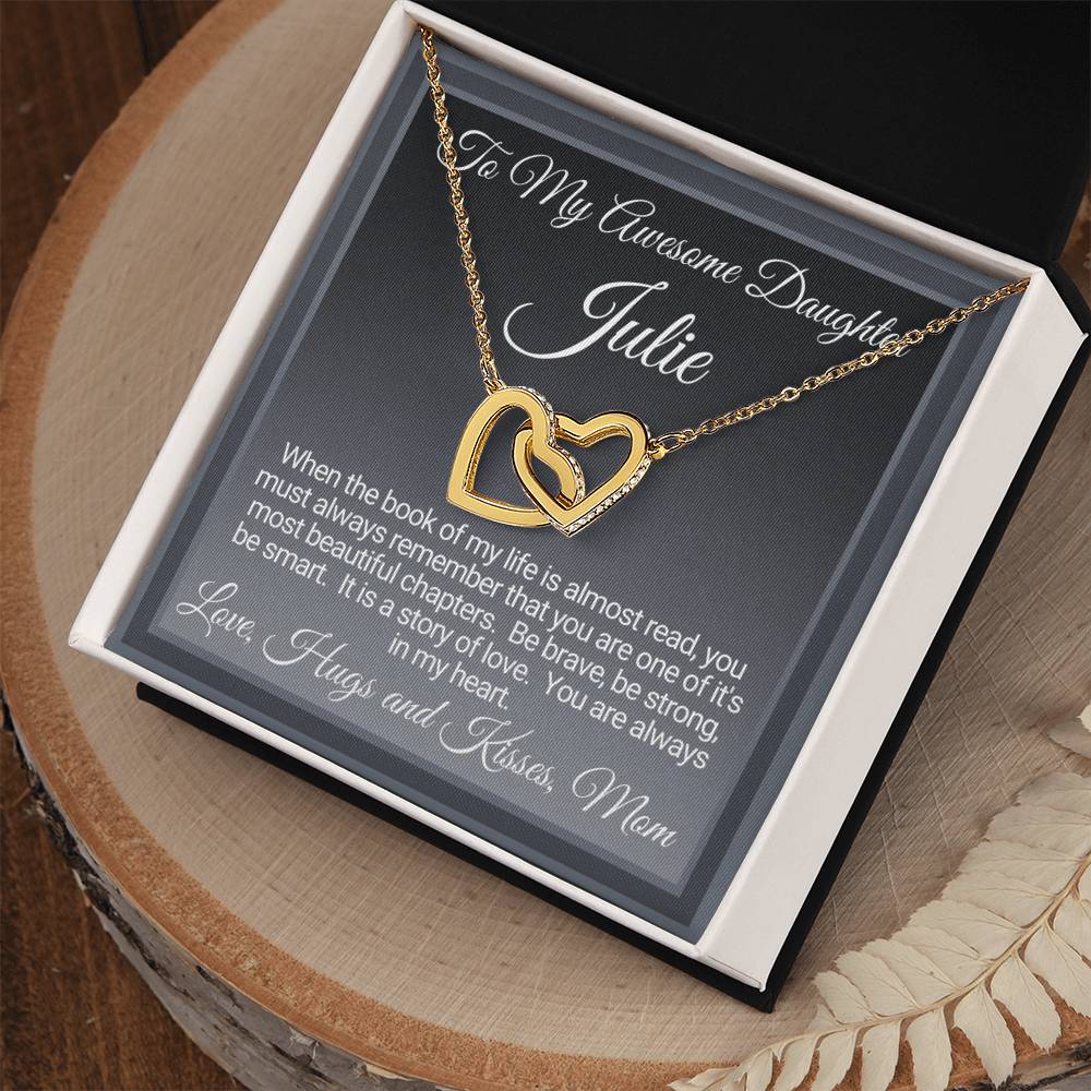 Personalized Awesome Daughter Necklace Gift From Mom Interlocking Hearts Necklace