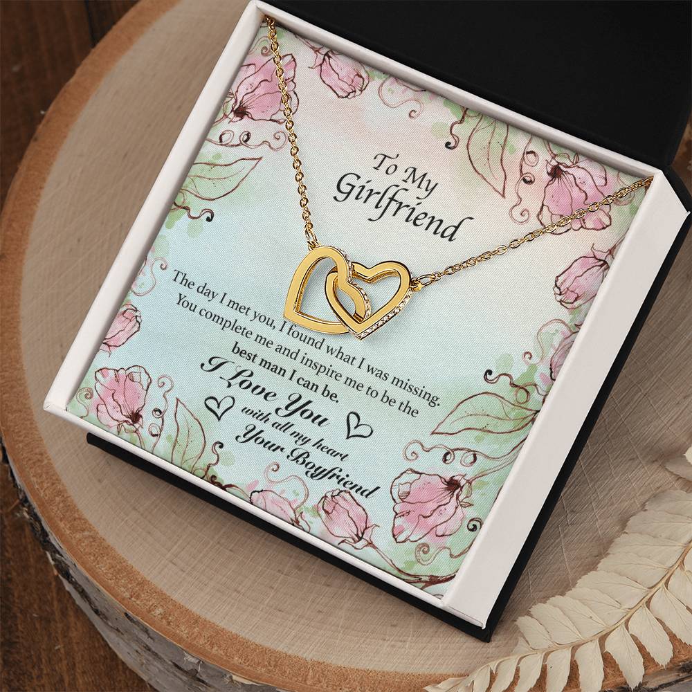 To My Girlfriend - You Complete Me - Hearts Necklace Interlocking Hearts Necklace