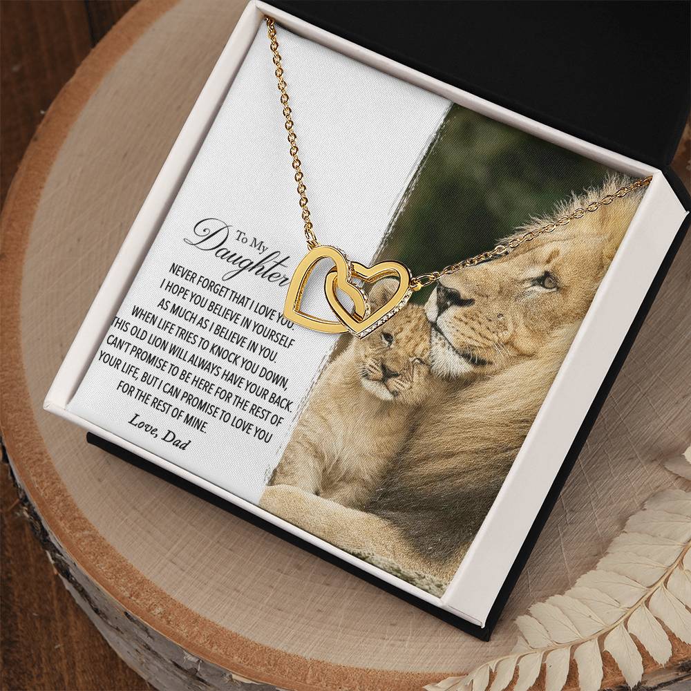 To My Daughter - This Old Lion Will Always Have Your Back Interlocking Hearts Necklace