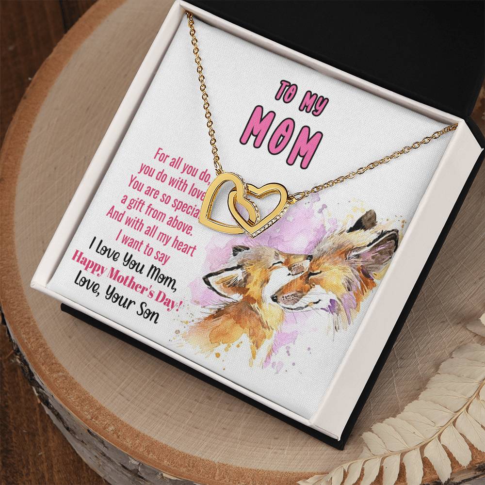 To My Mom Linked Hearts Necklace Gift From Son Interlocking Hearts Necklace