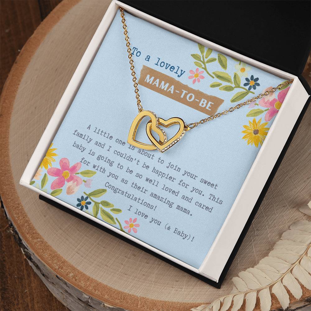Mama To Be Interlocking Hearts Necklace Blue Floral Baby Shower