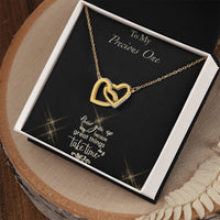 Never Give Up - Black Background Interlocking Hearts Necklace