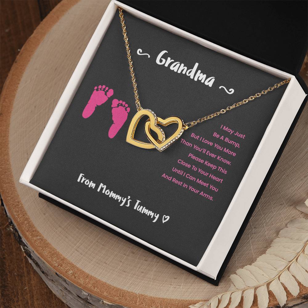 Grandma I Can'T Wait To Meet You - Pink Version Interlocking Hearts Necklace