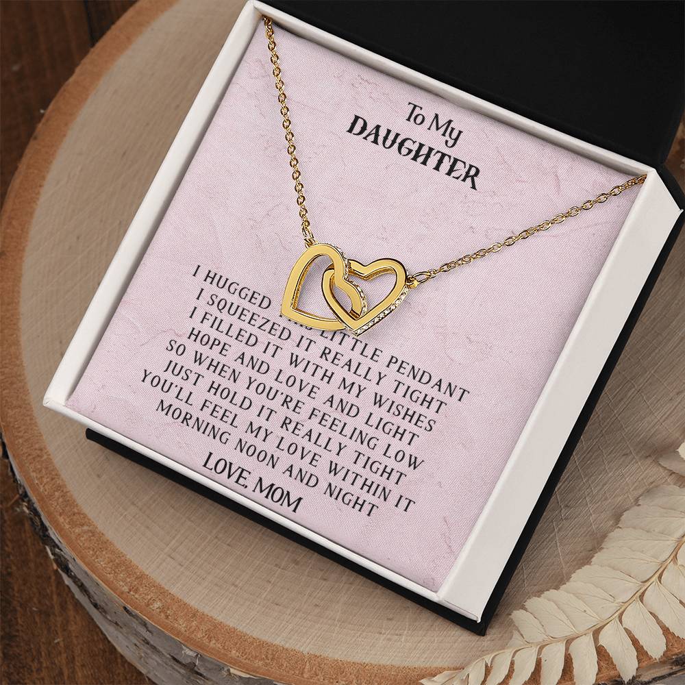 To My Daughter - Love Mom - Interlocking Heart Necklace Interlocking Hearts Necklace