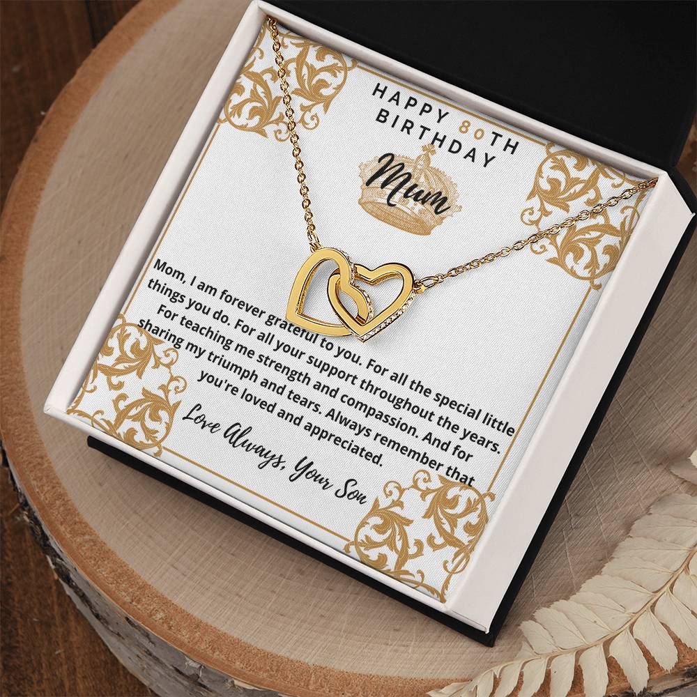 80Th Birthday Mum From Son Interlocking Hearts Necklace