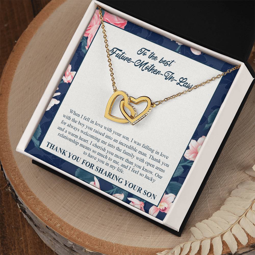 To My Future Mother-In-Law - Thank You For Always Welcoming Me Into The Family With Open Arms And A Warm Heart Interlocking Hearts Necklace