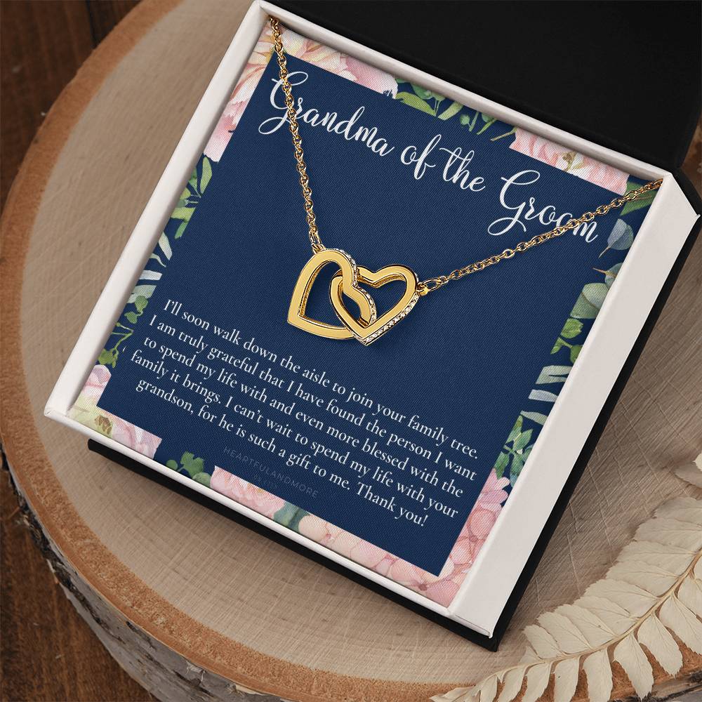 Grandmother Of The Groom Gift Necklace Grandma Wedding Gift Nana Bridal Shower Rehearsal Dinner Thank You Gift Interlocking Hearts Necklace