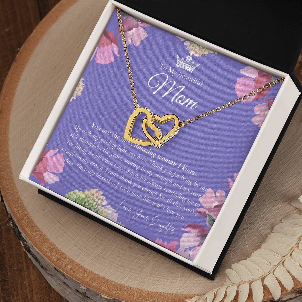 To My Beautiful Mom Necklace Beautiful Mom Gift Mother’S Day Gift Birthday Gift Gift From Daughter On Wedding Day Interlocking Hearts Necklace