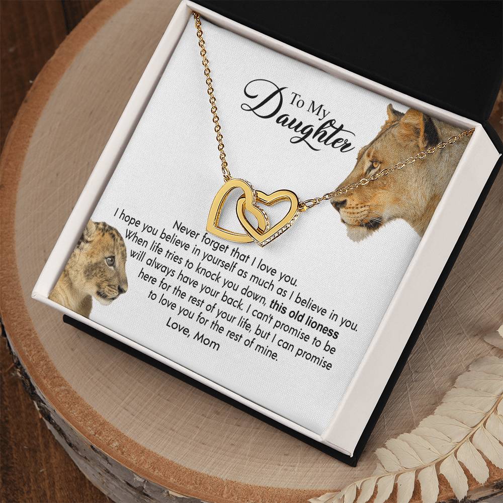 To My Daughter - This Old Lioness Will Always Have Your Back Interlocking Hearts Necklace