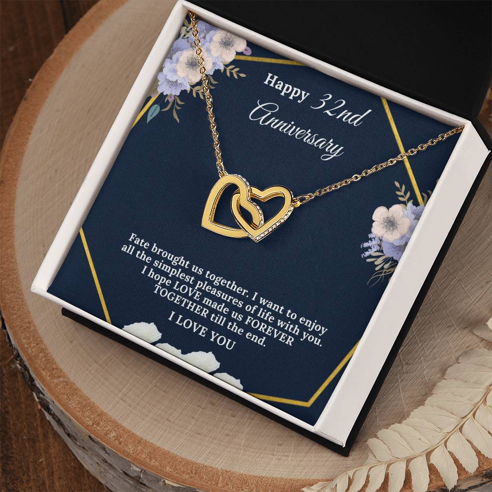 32 Year Anniversary Gift For Wife 32 Years Together For 32Nd Anniversary Anniversary Gift For Anniversary For Her Two Hearts Necklace Interlocking Hearts Necklace