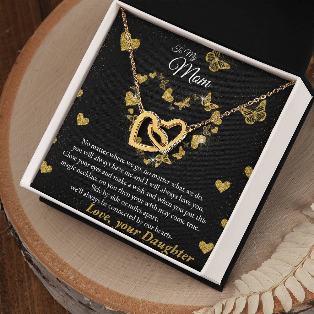 Connected By Our Hearts - To My Mom Joined Hearts Necklace Interlocking Hearts Necklace