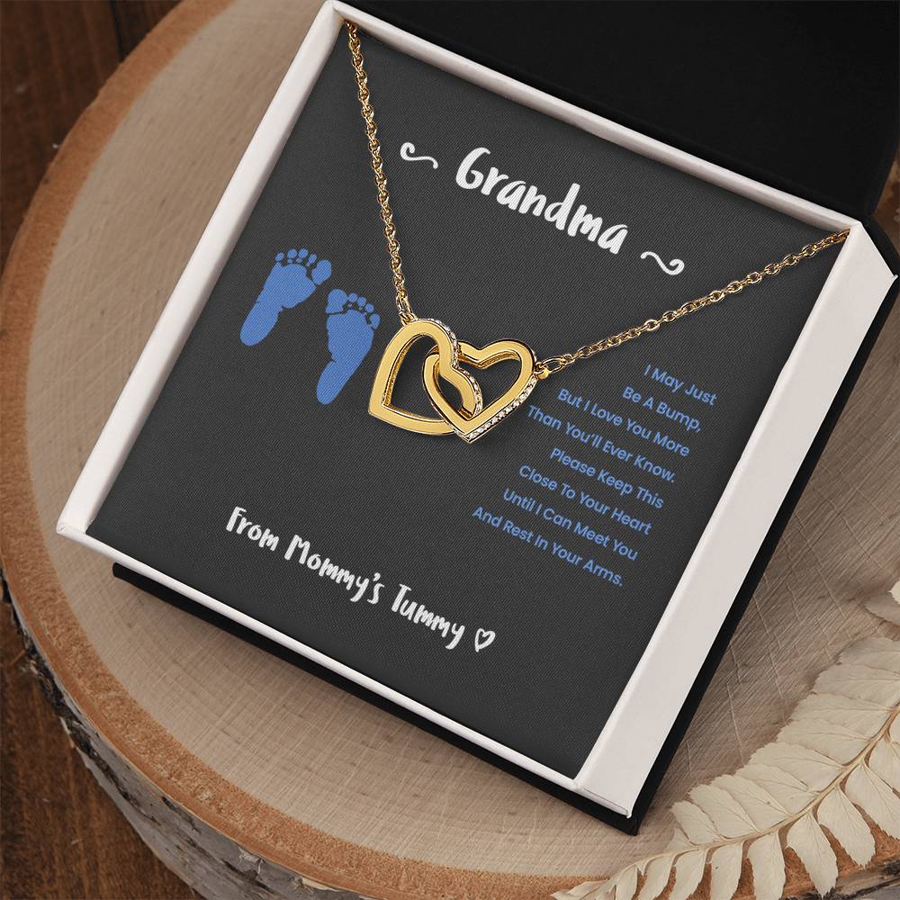 Grandma I Can'T Wait To Meet You - Blue Version Interlocking Hearts Necklace