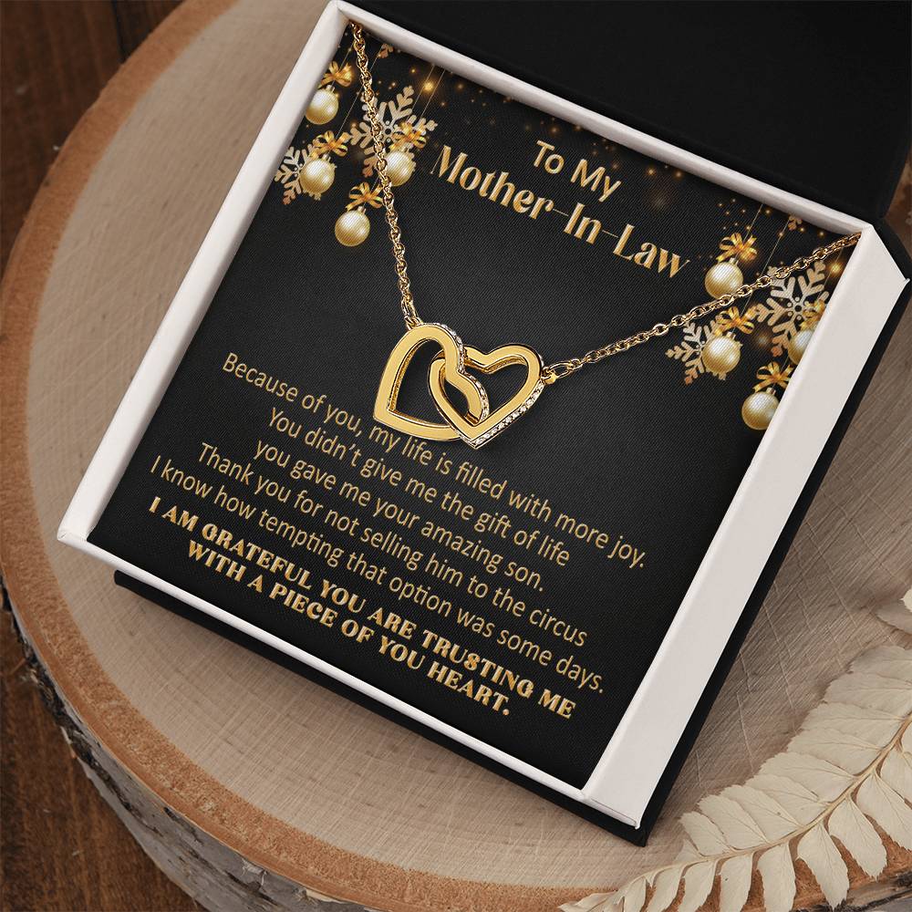 Gift For Mother-In-Law Christmas - More Joy - Interlocking Interlocking Hearts Necklace